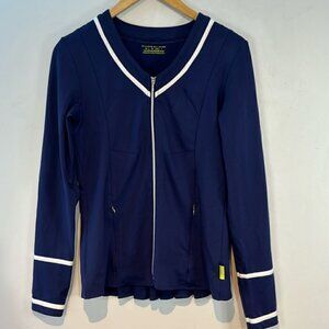 Pure lime navy blue/white piping fitness/tennis zip jacket with pleats size XS